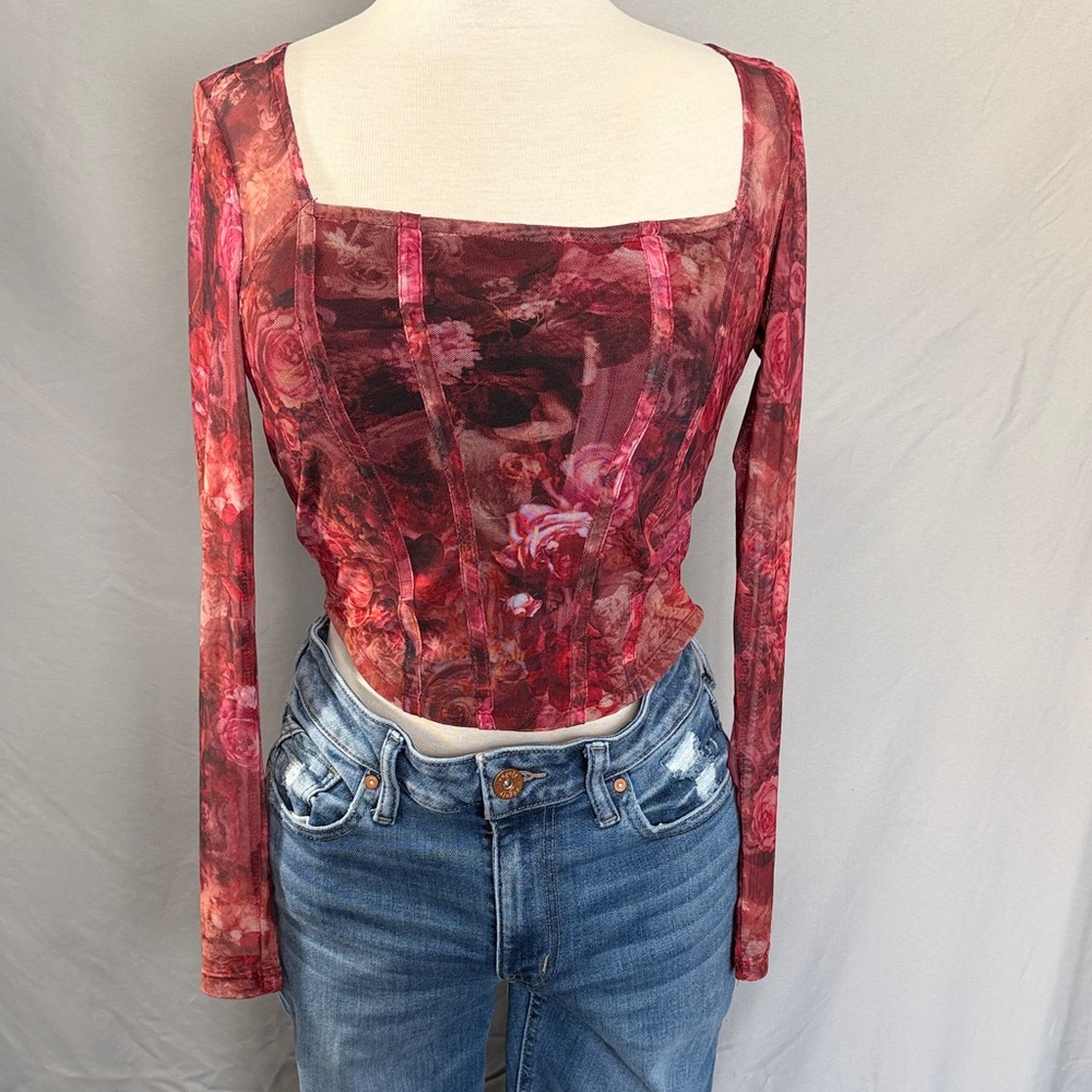 Madden Girl Red and Pink Floral Crop Top